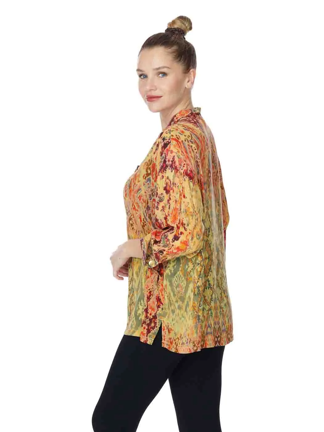 Tianello "Ravani" Print Washable Silk "Taipei" Blouse-Butter