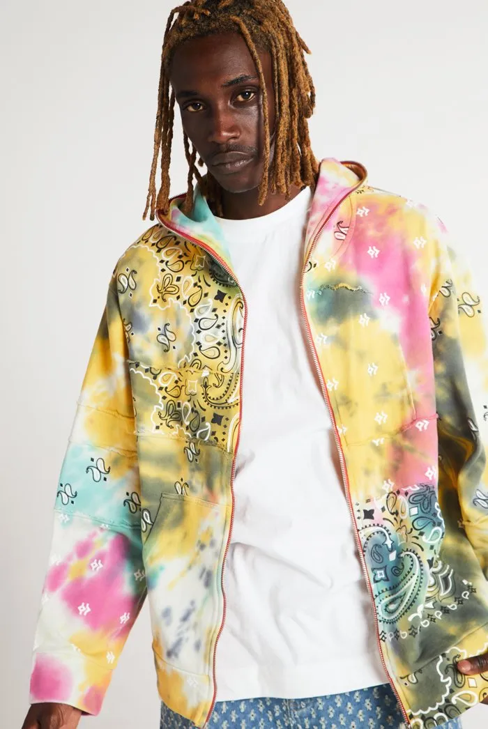 Tie Dye Paisley Cut & Sew Zip Up Hoodie