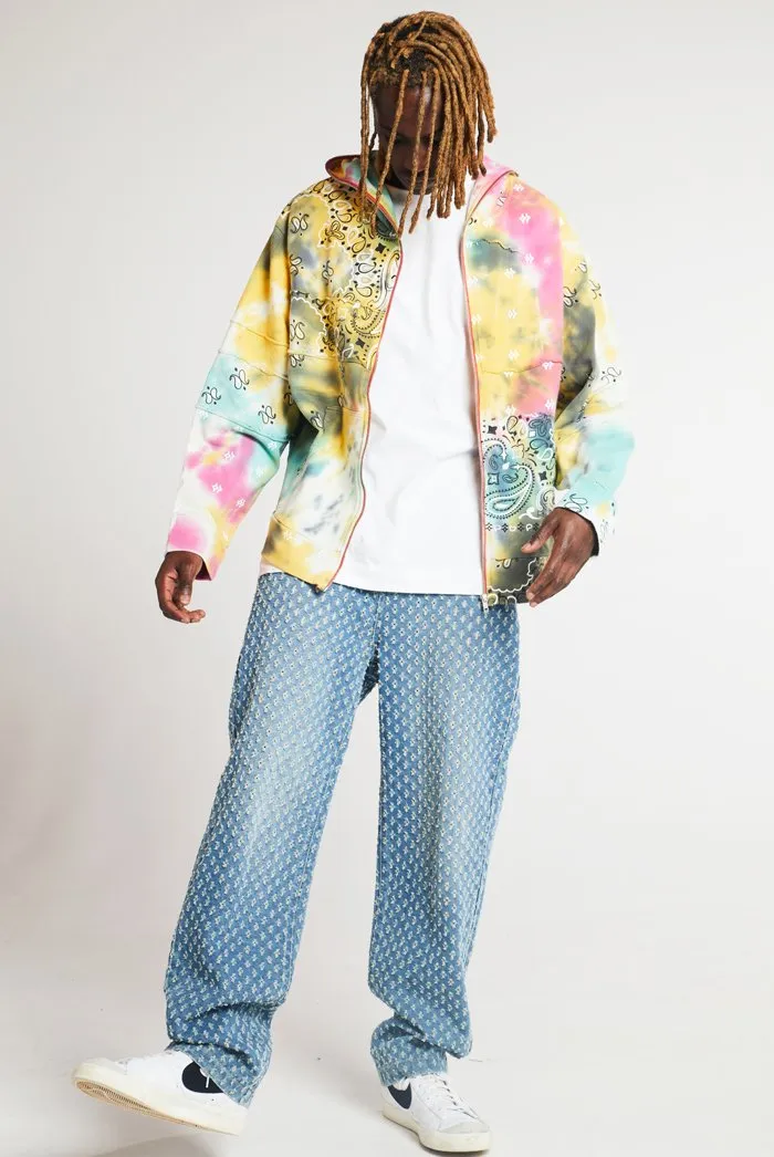 Tie Dye Paisley Cut & Sew Zip Up Hoodie