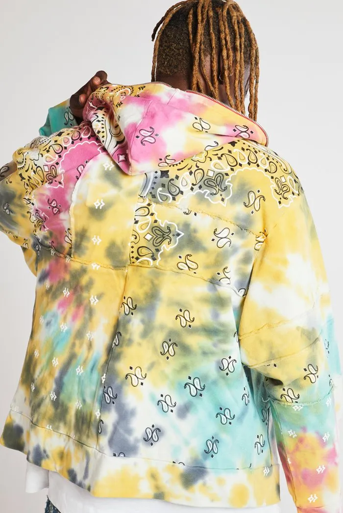 Tie Dye Paisley Cut & Sew Zip Up Hoodie