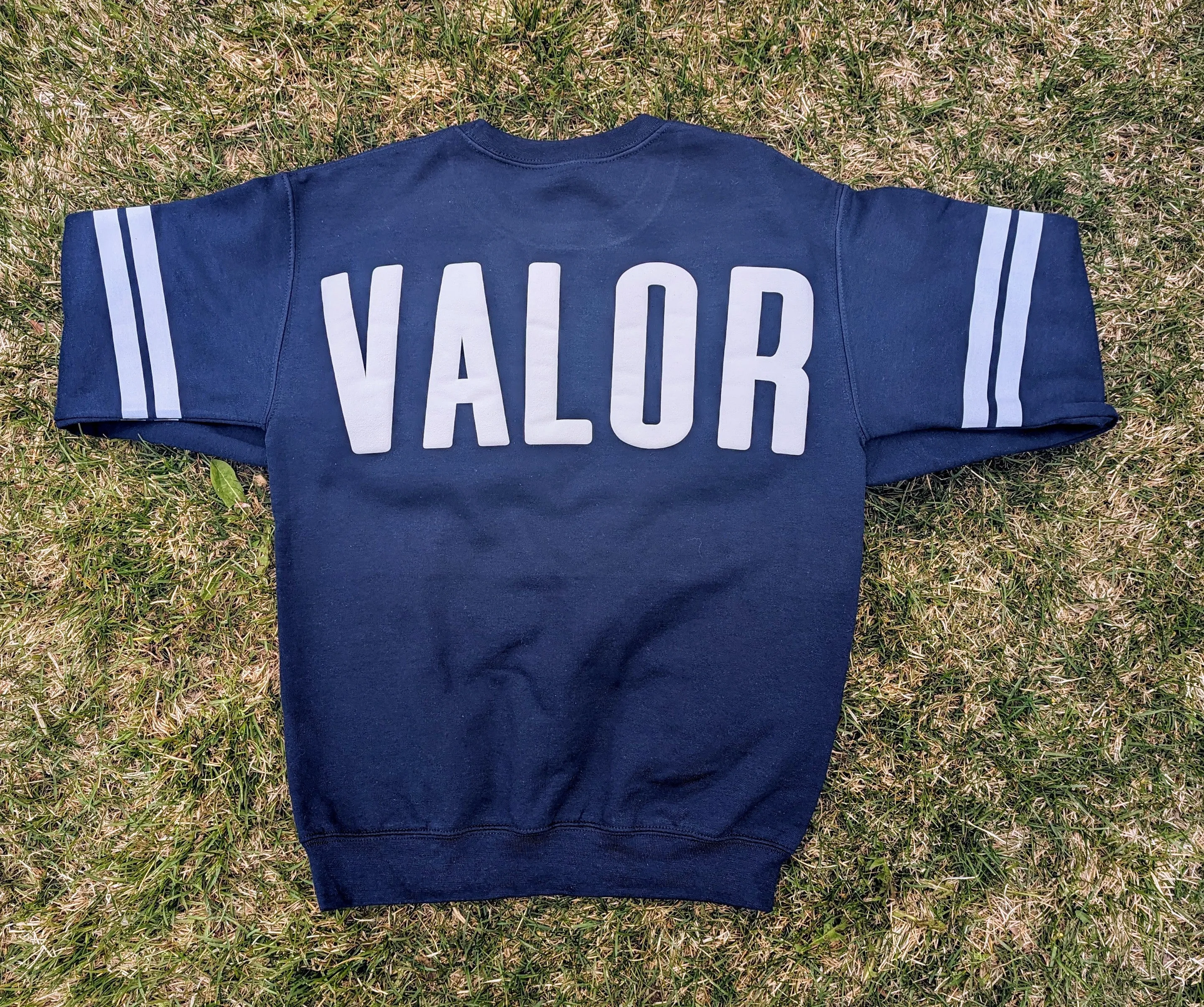 Valor Embossed Puff Print Crew Neck Sweatshirt - Navy