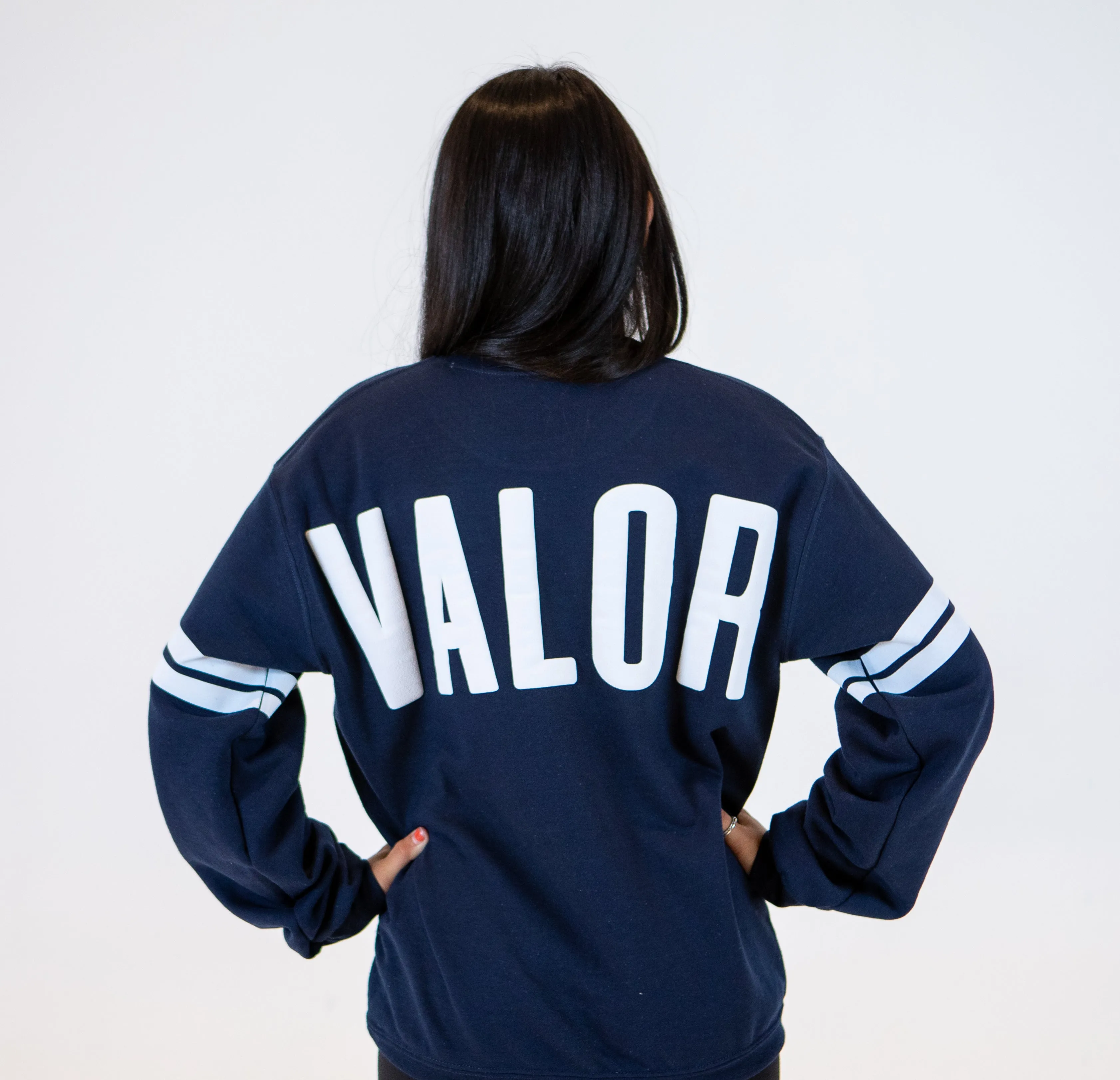 Valor Embossed Puff Print Crew Neck Sweatshirt - Navy