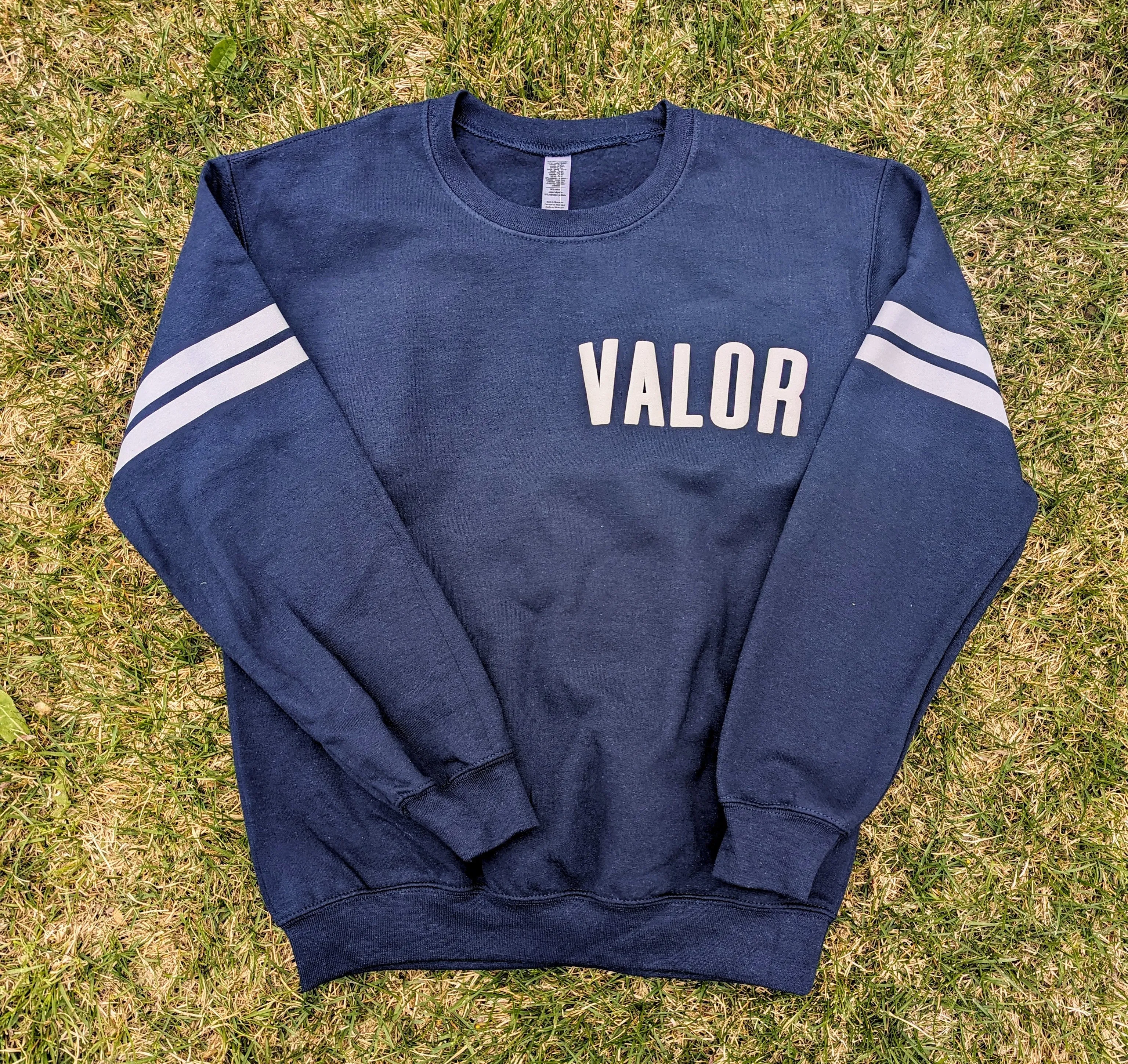 Valor Embossed Puff Print Crew Neck Sweatshirt - Navy