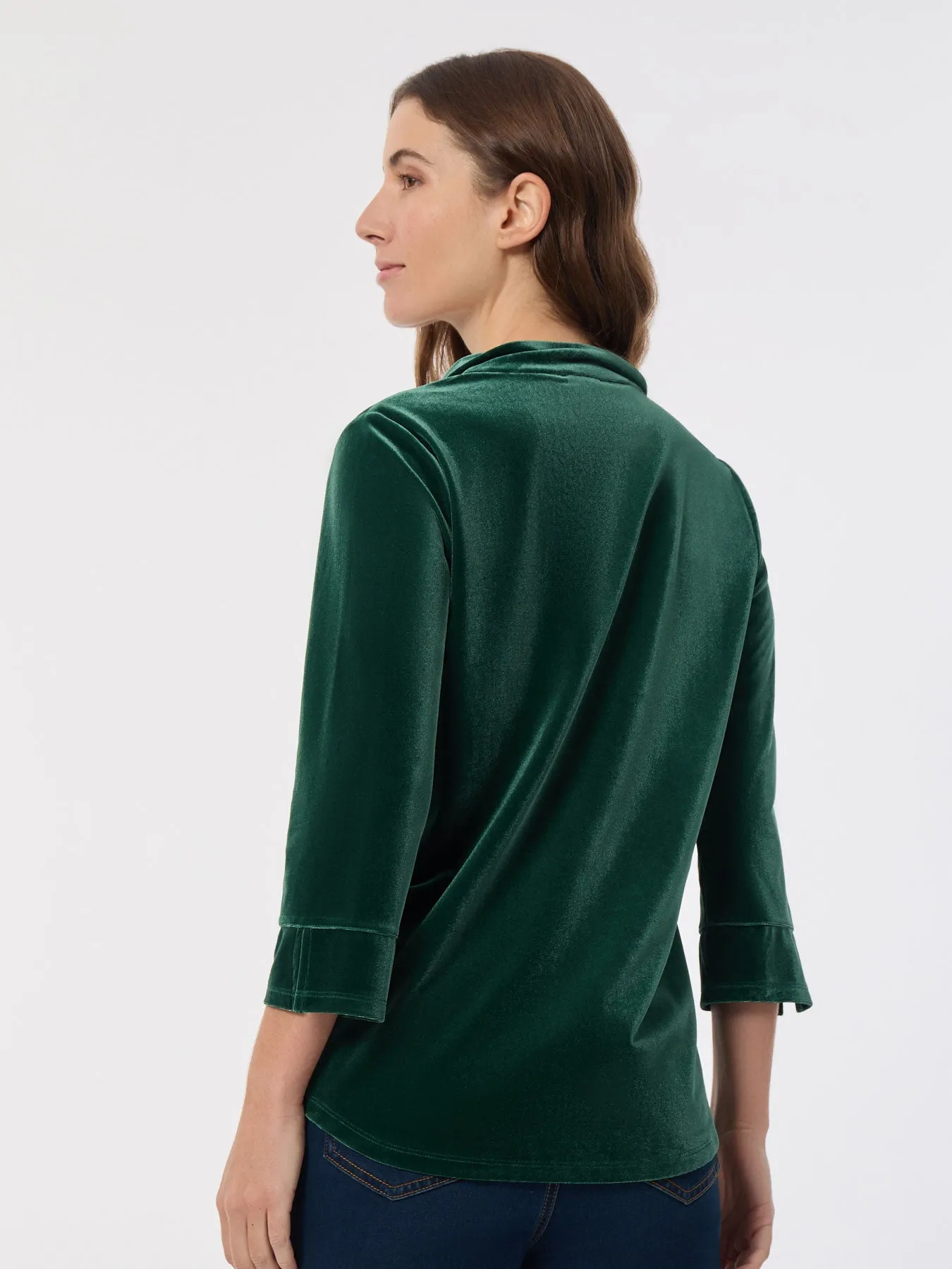 Velour Pop-Over Collar Top