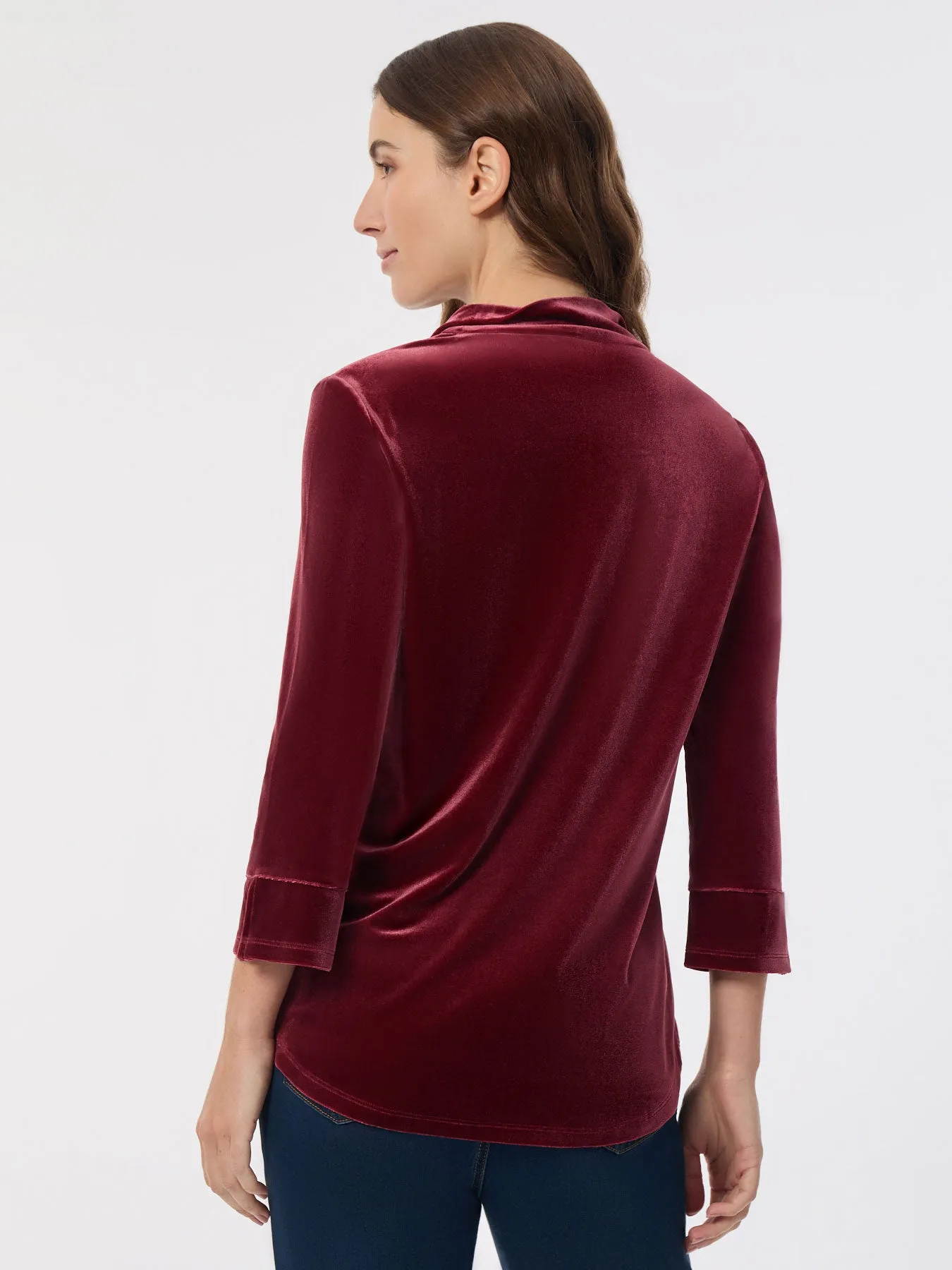 Velour Pop-Over Collar Top