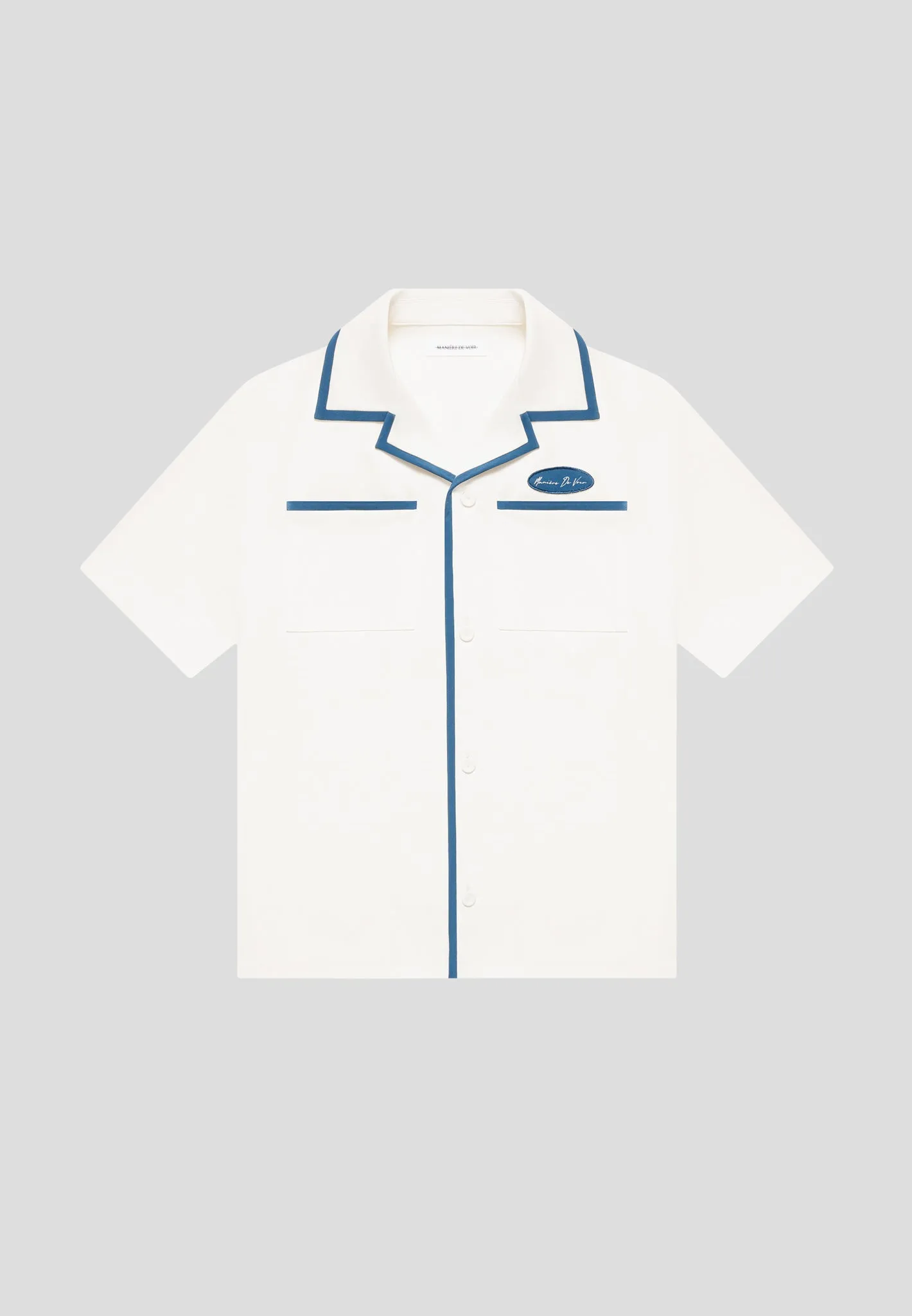 Velvet Eiffel Bowling Shirt - Cream/Blue