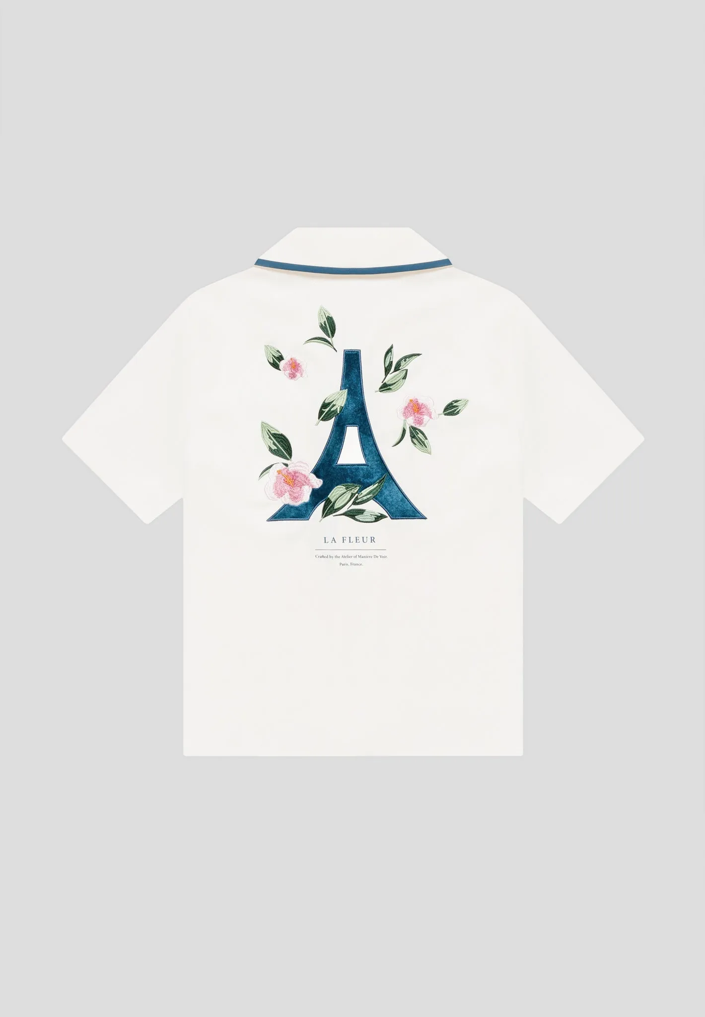 Velvet Eiffel Bowling Shirt - Cream/Blue