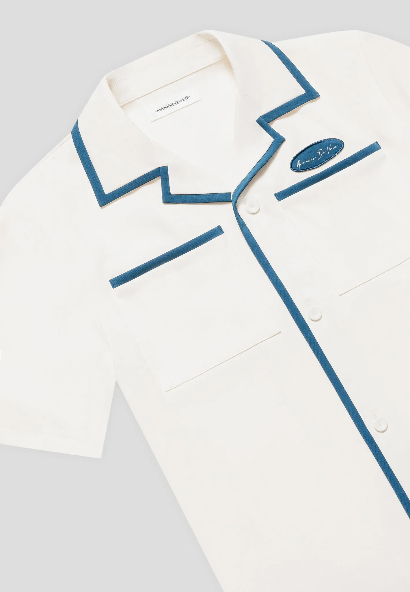 Velvet Eiffel Bowling Shirt - Cream/Blue