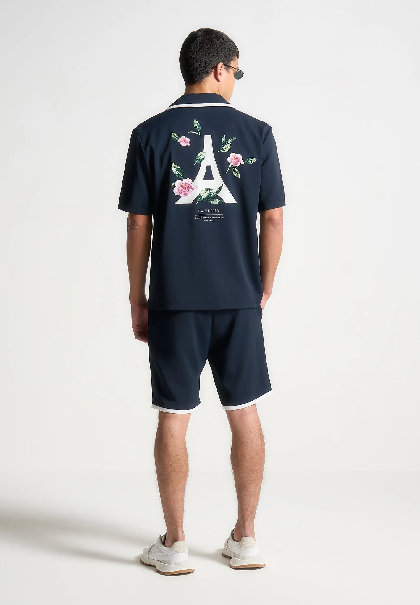 Velvet Eiffel Bowling Shirt - Navy/White