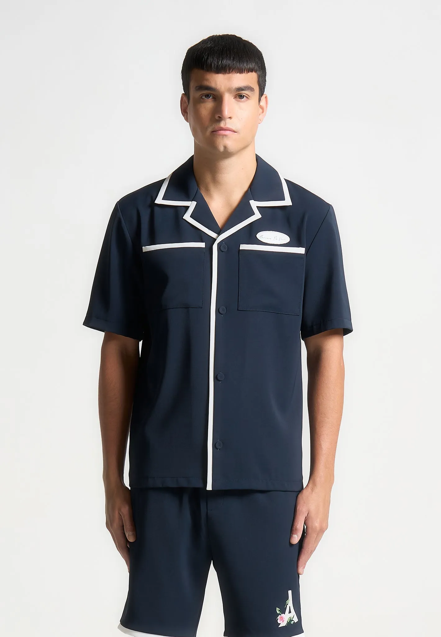 Velvet Eiffel Bowling Shirt - Navy/White