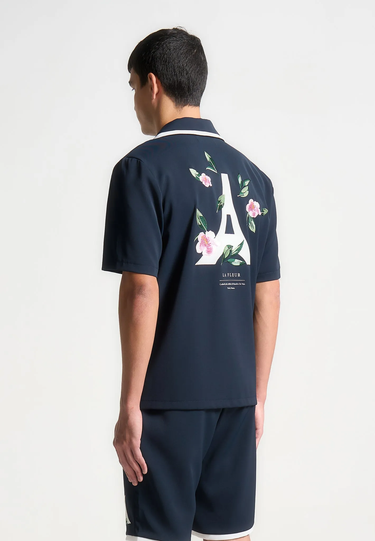 Velvet Eiffel Bowling Shirt - Navy/White