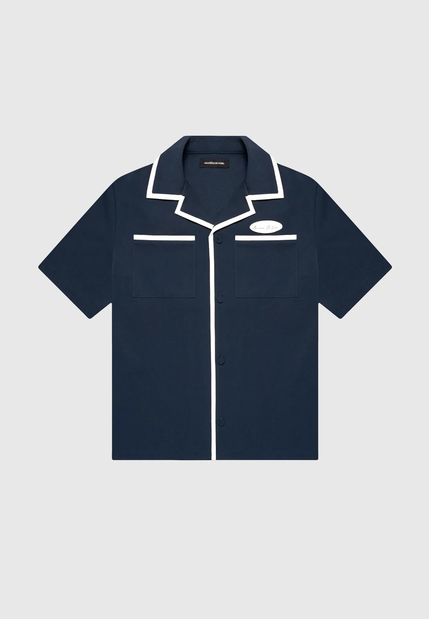 Velvet Eiffel Bowling Shirt - Navy/White