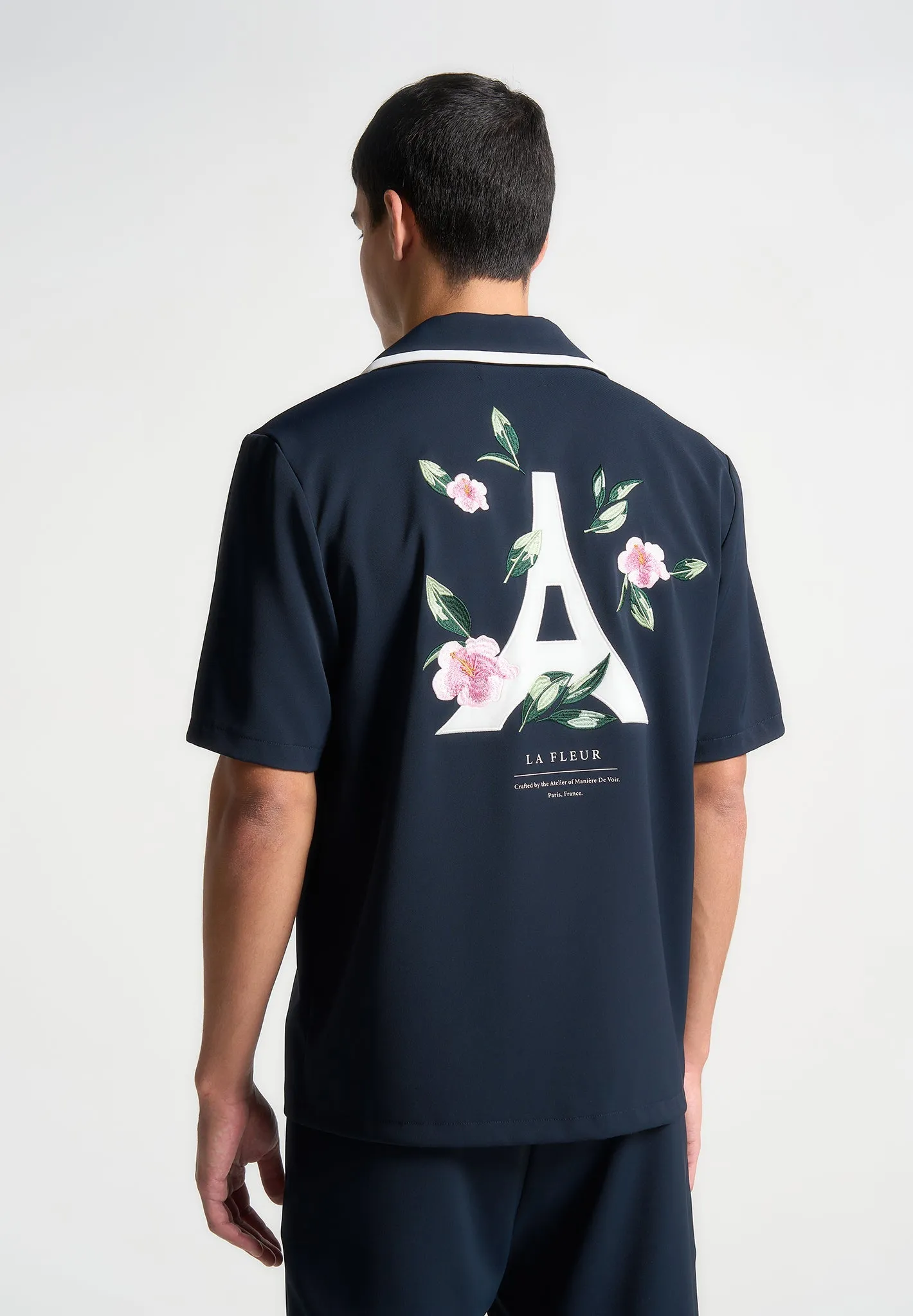 Velvet Eiffel Bowling Shirt - Navy/White