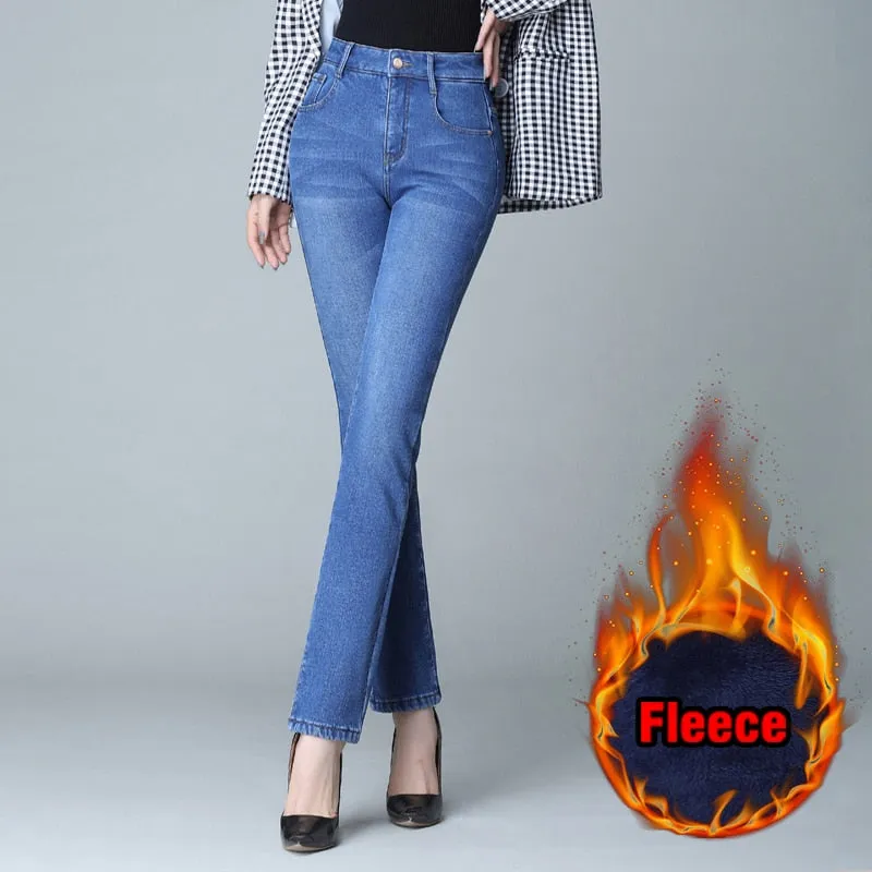 Women Fleece Straight Jeans