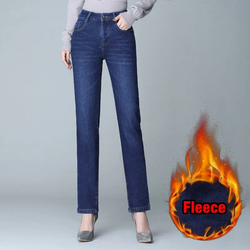 Women Fleece Straight Jeans