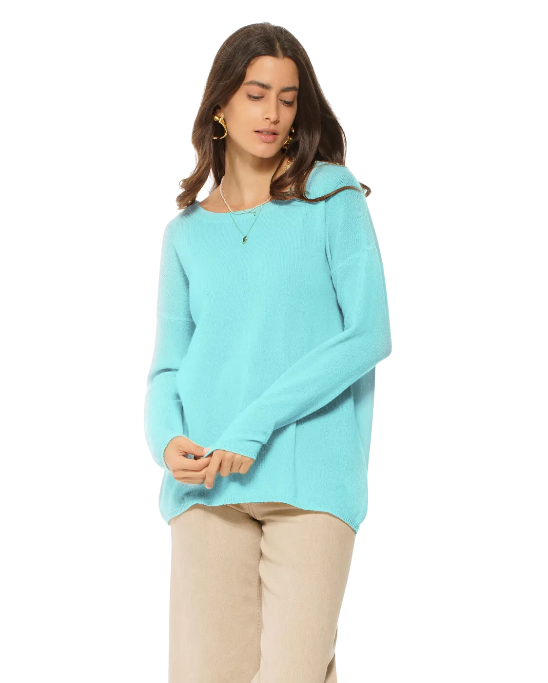 Women's Oversized Cashmere Boatneck Sweater Cyan