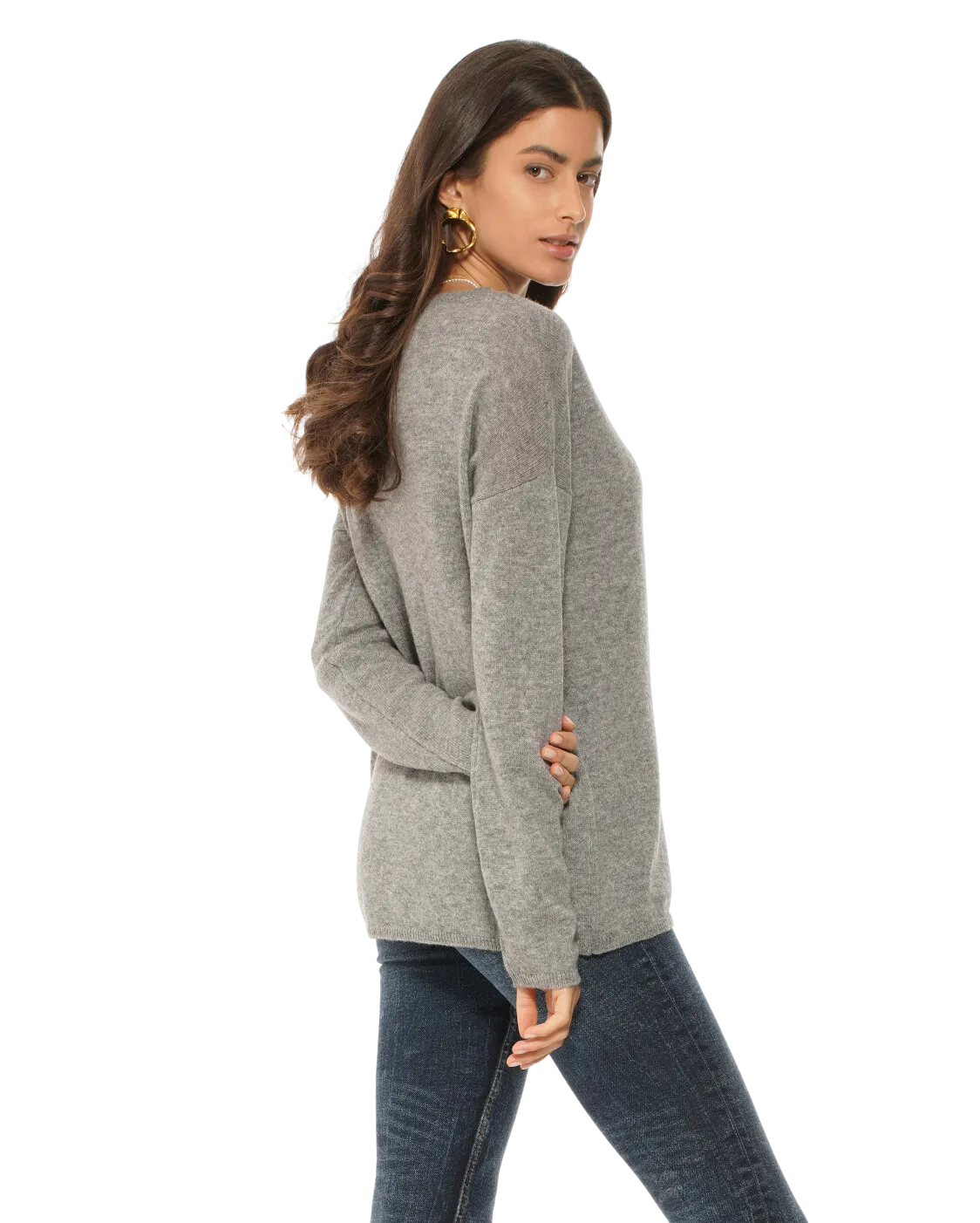 Women's Oversized Cashmere Boatneck Sweater Medium Grey