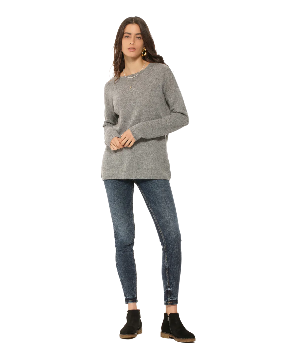 Women's Oversized Cashmere Boatneck Sweater Medium Grey