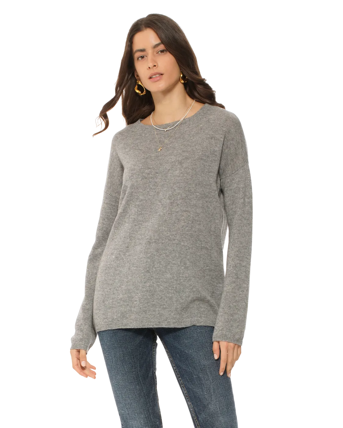 Women's Oversized Cashmere Boatneck Sweater Medium Grey